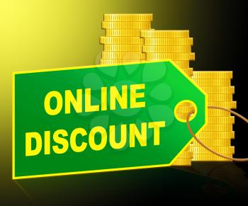 Online Discount Label And Coins Represents Web Reductions 3d Illustration