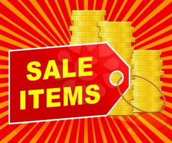 Sale Items Label And Coins Represents Discount Promo 3d Illustration