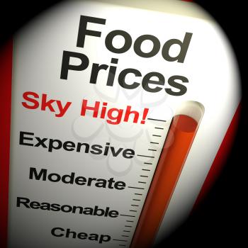 Food Prices High Monitor Thermometer Showing Expensive Grocery 3d Rendering