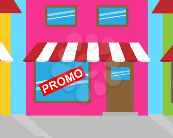Promotion Sign In Shop Window Represents Online Sale 3d Illustration