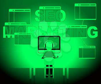 Seo Marketing Character Showing Search Engines 3d Illustration