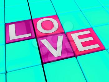 Love Blocks Showing Valentine Romance 3d Illustration