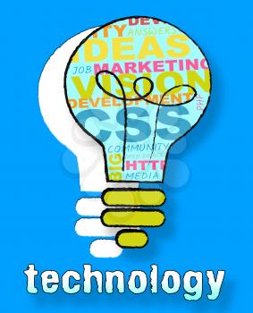 Technology Lightbulb Words Means High Tech 3d Illustration