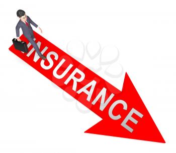Insurance Character On Arrow Represents Contract Covered And Policy