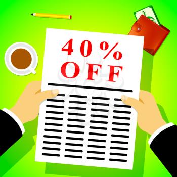 Forty Percent Off Newsletter Means 40% Discount 3d Illustration