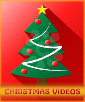 Christmas Videos Tree Showing Xmas Movie 3d Illustration