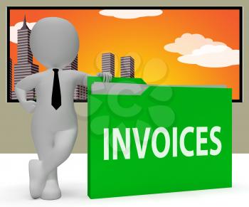 Invoices Folder Character Indicating Due Bills 3d Rendering