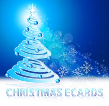 Christmas Ecards Tree Scene Shows Xmas Cards 3d Illustration