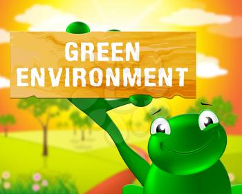 Frog With Green Environment Sign Showing Ecology 3d Illustration