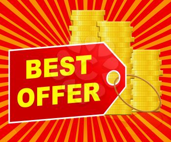 Best Offer Label And Coins Represents Top Deal 3d Illustration