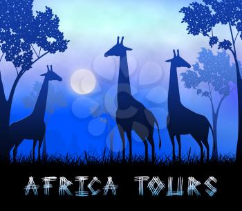 Africa Tours Giraffes Showing Wildlife Reserve 3d Illustration