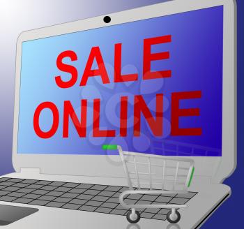 Sale Online Laptop Message Means Internet Promo 3d Illustration