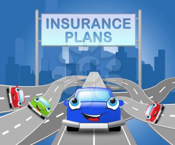 Insurance Plans Sign Over Motorway For Car 3d Illustration