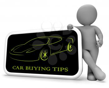 Car Buying Tips Phone Showing Hints Advice And Ideas 3d Rendering