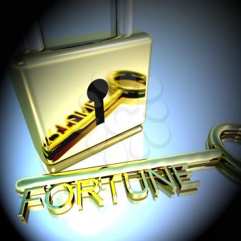 Padlock With Fortune Key Showing Luck Successes And Riches 3d Rendering