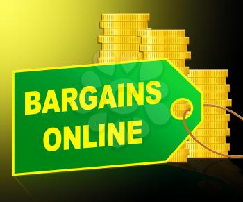 Bargains Online Label And Coins Represents Internet Deal 3d Illustration
