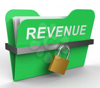 Revenue File With Padlock Indicates Earning Gain 3d Rendering