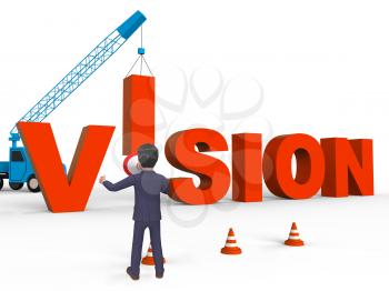 Build Vision Crane Character Indicating Goals Planning 3d Rendering