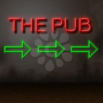 Pub Shining Neon Sign Locates Bar Tavern And Nightlife