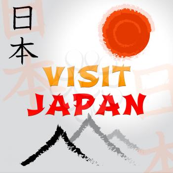 Visit Japan Mountain And Sun Symbols Shows Japanese Holiday Or Vacation