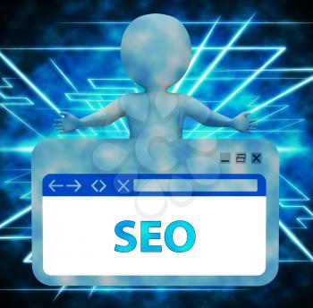 Seo Webpage Character Indicating Search Engine 3d Rendering