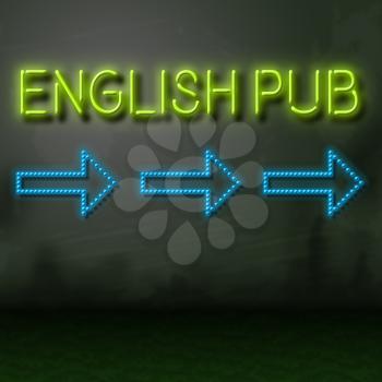 English  Pub Neon Sign Shows British Bar Nightlife