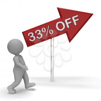 Thirty Three Percent Off Arrow Sign Means 33% Discount 3d Rendering