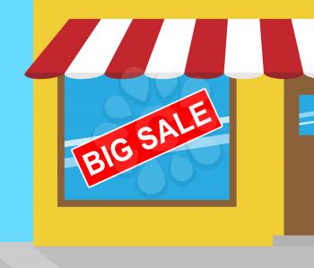Big Sale Sign In Shop Window Indicates Offer Save 3d Illustration