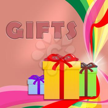 Giftbox Gifts With Ribbon Shows Birthday Present Celebrations 3d Illustration