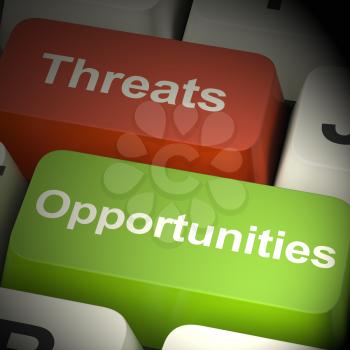 Threats And Opportunities Computer Keys Showing Business Risks 3d Rendering