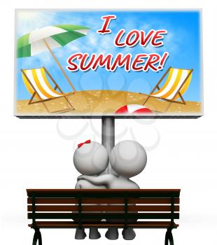 Love Summer Sign Showing Warm Sunny Beach 3d Illustration