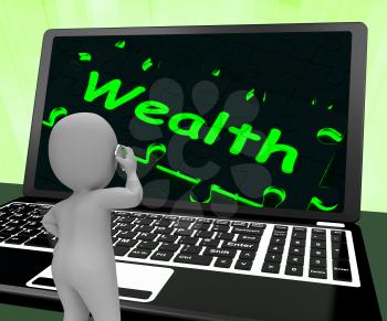 Wealth On Laptop Shows Abundance And Fortune 3d Rendering