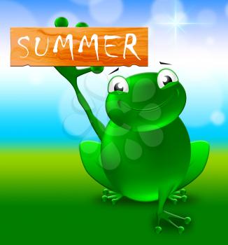 Frog With Summer Sign Shows Summertime Nature 3d Illustration