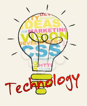 Technology Lightbulb Words Representing High Tech 3d Illustration