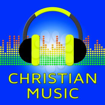 Christian Music Earphones Shows Religious Soundtracks 3d Illustration
