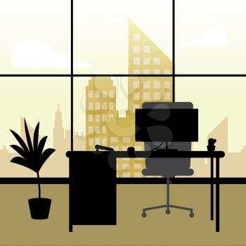 Office Interior Window Showing Skyscraper Cityscape 3d Illustration