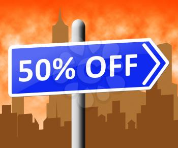 Fifty Percent Off Sign Indicating Half Price 3d Rendering