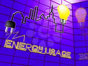 Energy Usage Lightbulb Showing Electric Power 3d Illustration