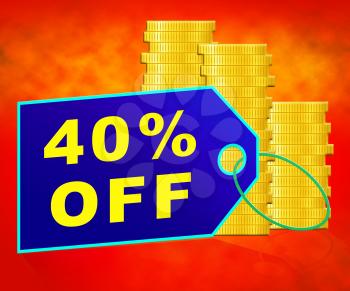Forty Percent Off Coins Represents 40% Discount 3d Illustration