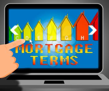 Mortgage Terms Laptop Representing Housing Loan 3d Illustration