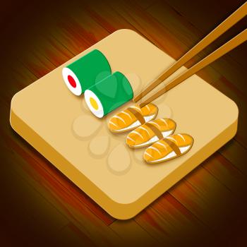 Sushi Assortment Shows Japan Cuisine 3d Illustration