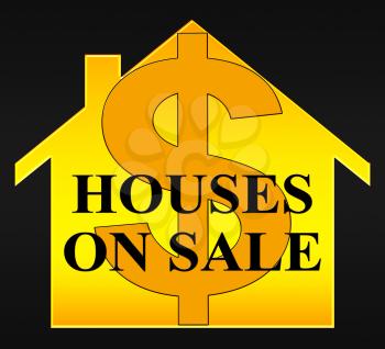 Houses On Sale Dollar Icon Means Sell House 3d Illustration