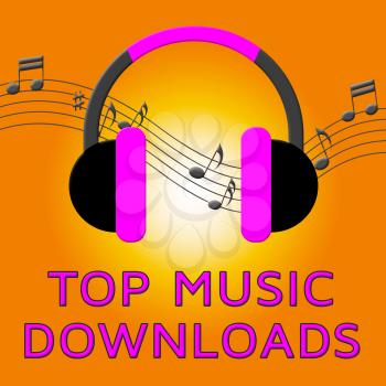 Top Music Downloads Earphones Means Downloading Files 3d Illustration