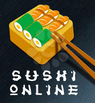 Sushi Online Assortment Showing Japan Cuisine 3d Illustration