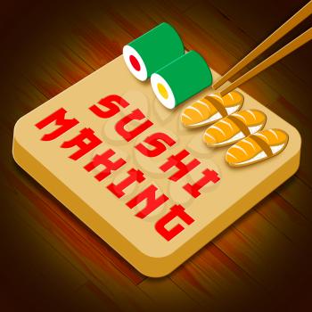 Sushi Making Assortment Showing Japan Cuisine 3d Illustration
