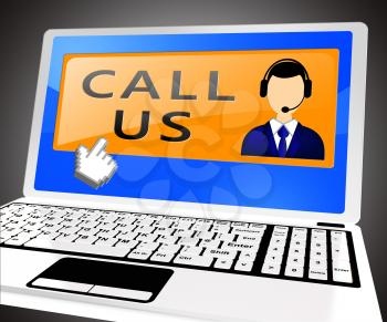 Call Us Laptop Meaning Communication 3d Illustration