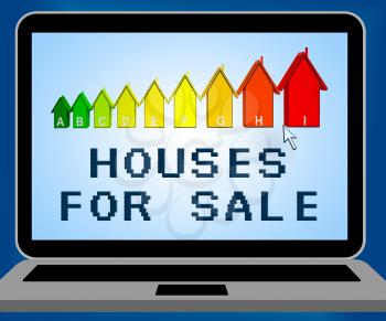 Houses For Sale Laptop Representing Sell Property 3d Illustration