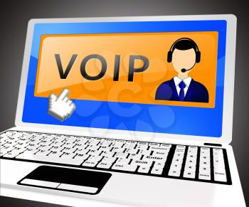 Voip Laptop Showing Internet Voice 3d Illustration