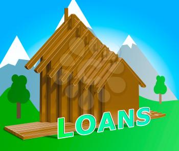 House Loans Houses Shows Home Borrowing Repayments 3d Illustration