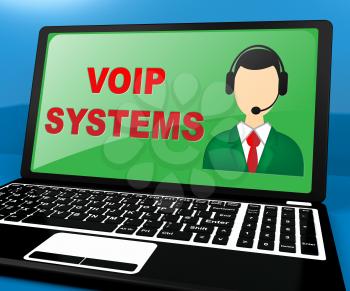 Voip Systems Laptop Shows Internet Voice 3d Illustration